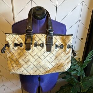 Dooney and Bourke Authentic Y2K Vintage Tan Leather Monogram Tote Purse Classic